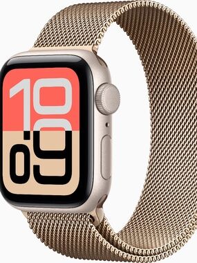 Apple Watch SE GPS, 40mm Midnight Aluminum Case with Gold Milanese Loop